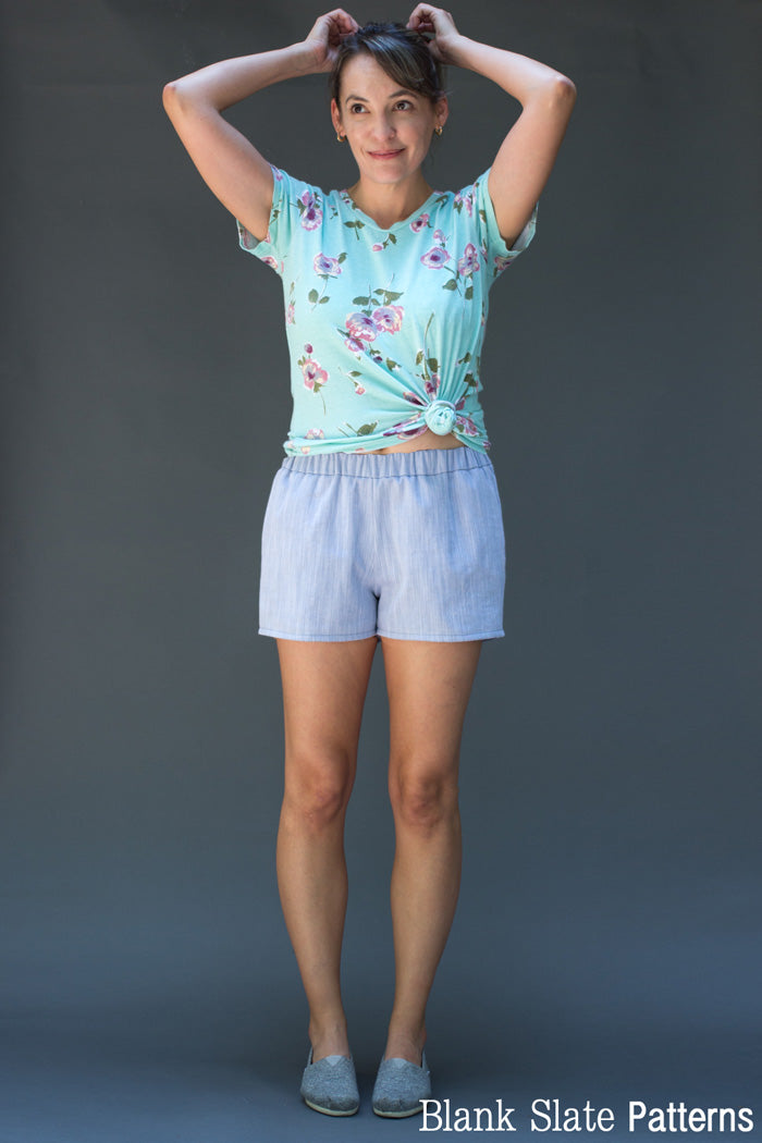 Lace trim version - Barton Shorts Sewing Pattern by Blank Slate Patterns. Lace or bias tape trim or simple hem with pockets! 3 inch and 5 inch inseams. Perfect for summer!