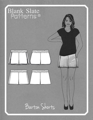 Line drawings - Barton Shorts Sewing Pattern by Blank Slate Patterns. Lace or bias tape trim or simple hem with pockets! 3 inch and 5 inch inseams. Perfect for summer!