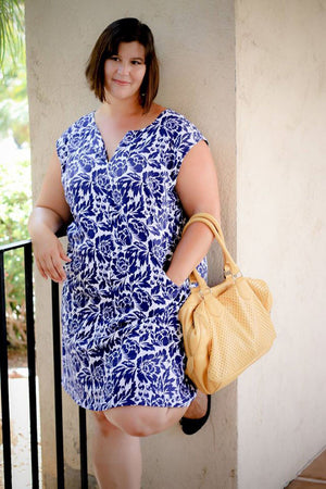 Blue and White Floral Dress - Leralynn Dress - by Blank Slate Patterns - Women's Shift Dress Sewing Pattern
