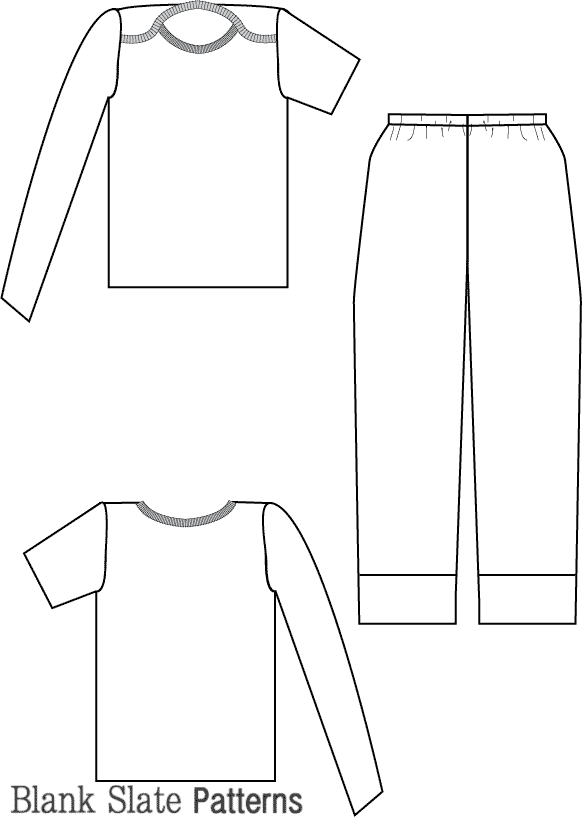 Line Drawing - Snuggle Pajamas Sewing Pattern by Blank Slate Patterns for Babies, Boys and Girls 