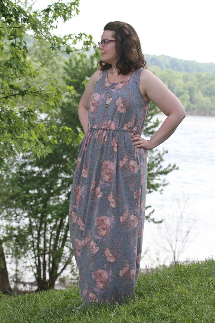 Catalina Dress Pattern by Blank Slate Patterns - Tank Maxi version with button placket