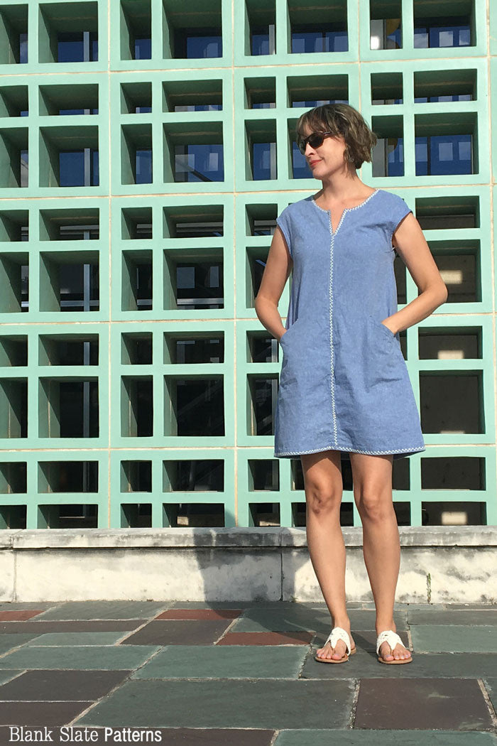 A Line Chambray Dress - Leralynn Dress - by Blank Slate Patterns - Women's Shift Dress Sewing Pattern