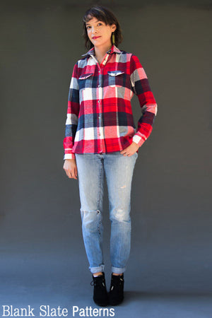 Sew a flannel shirt for women - Novelista Shirt Sewing Pattern for Women - Button Down Shirt Sewing Pattern by Blank Slate Patterns