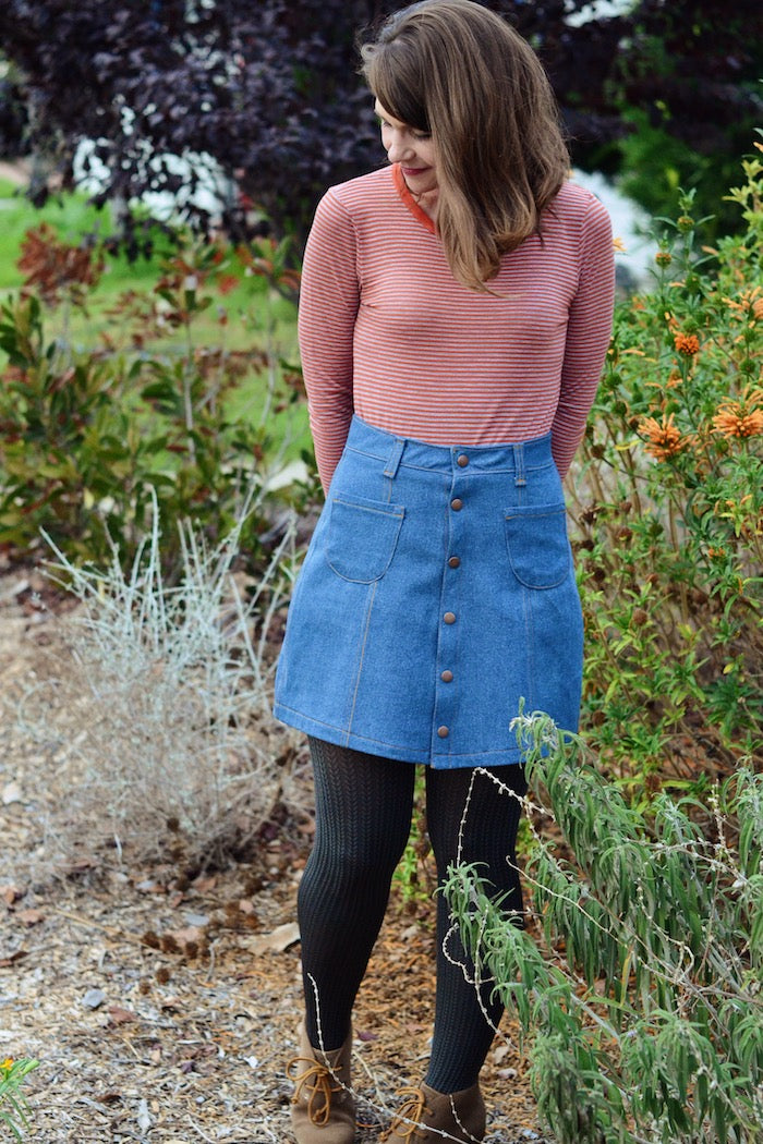 Tillery Skirt by Blank Slate Patterns - Snap Front Skirt Sewing Pattern - Denim Mini Skirt Pattern