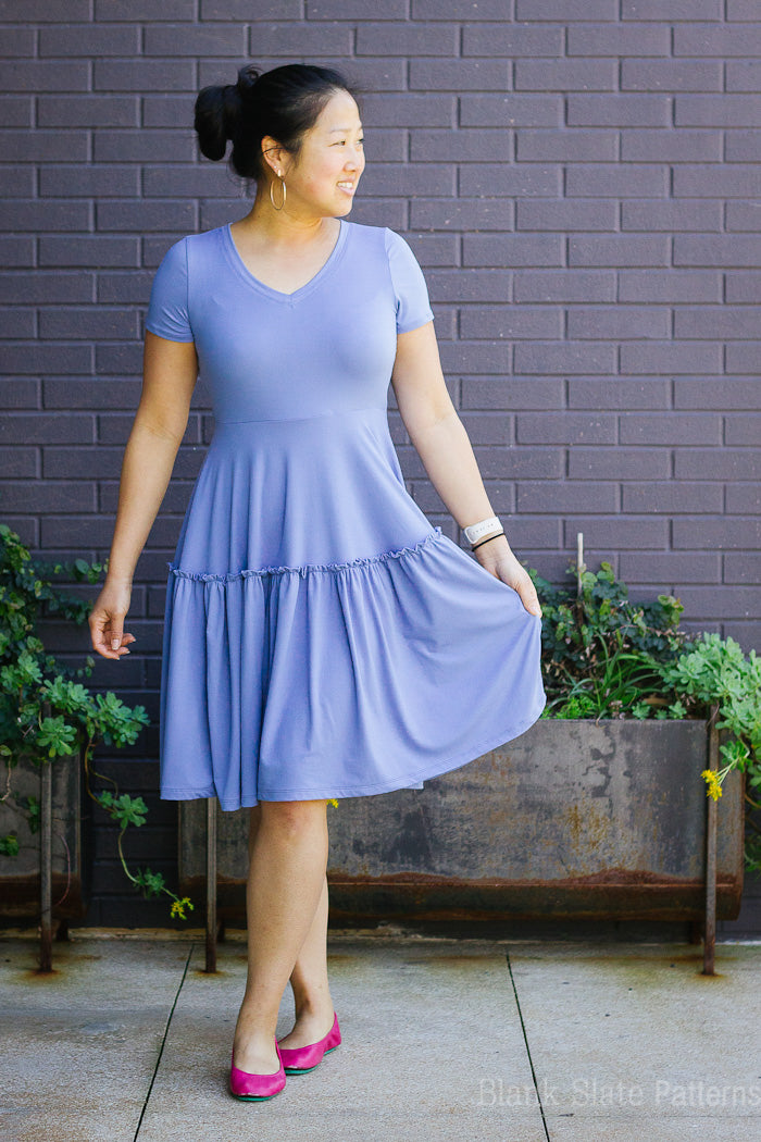 Tiered dress pattern - Verbena Dress from Blank Slate Patterns - stretch knit dress pattern